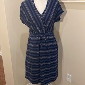 Eddie Bauer cotton stretch striped dress drawstring